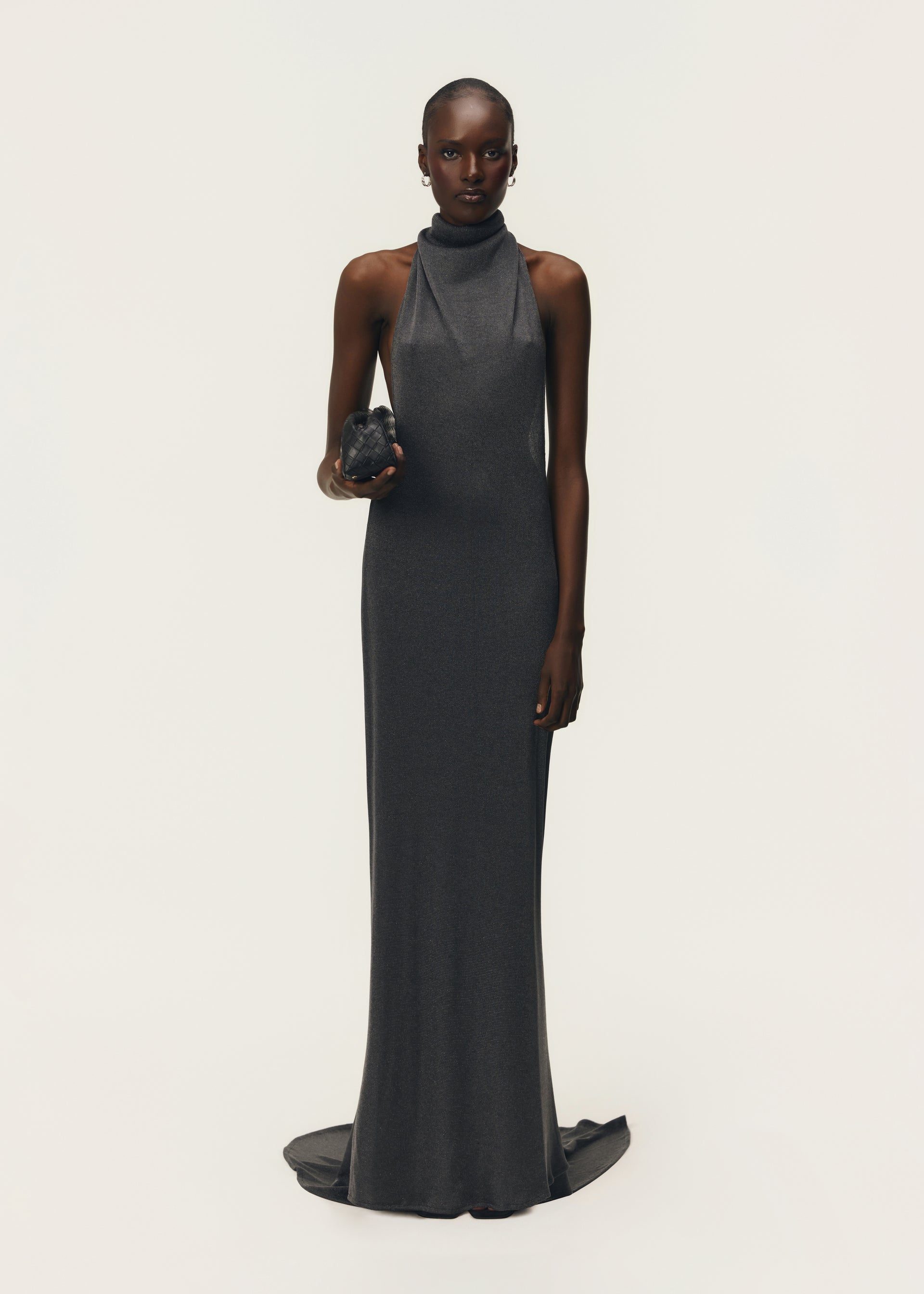 ROMY DRESS W/ TRAIN CHROME METALLIC