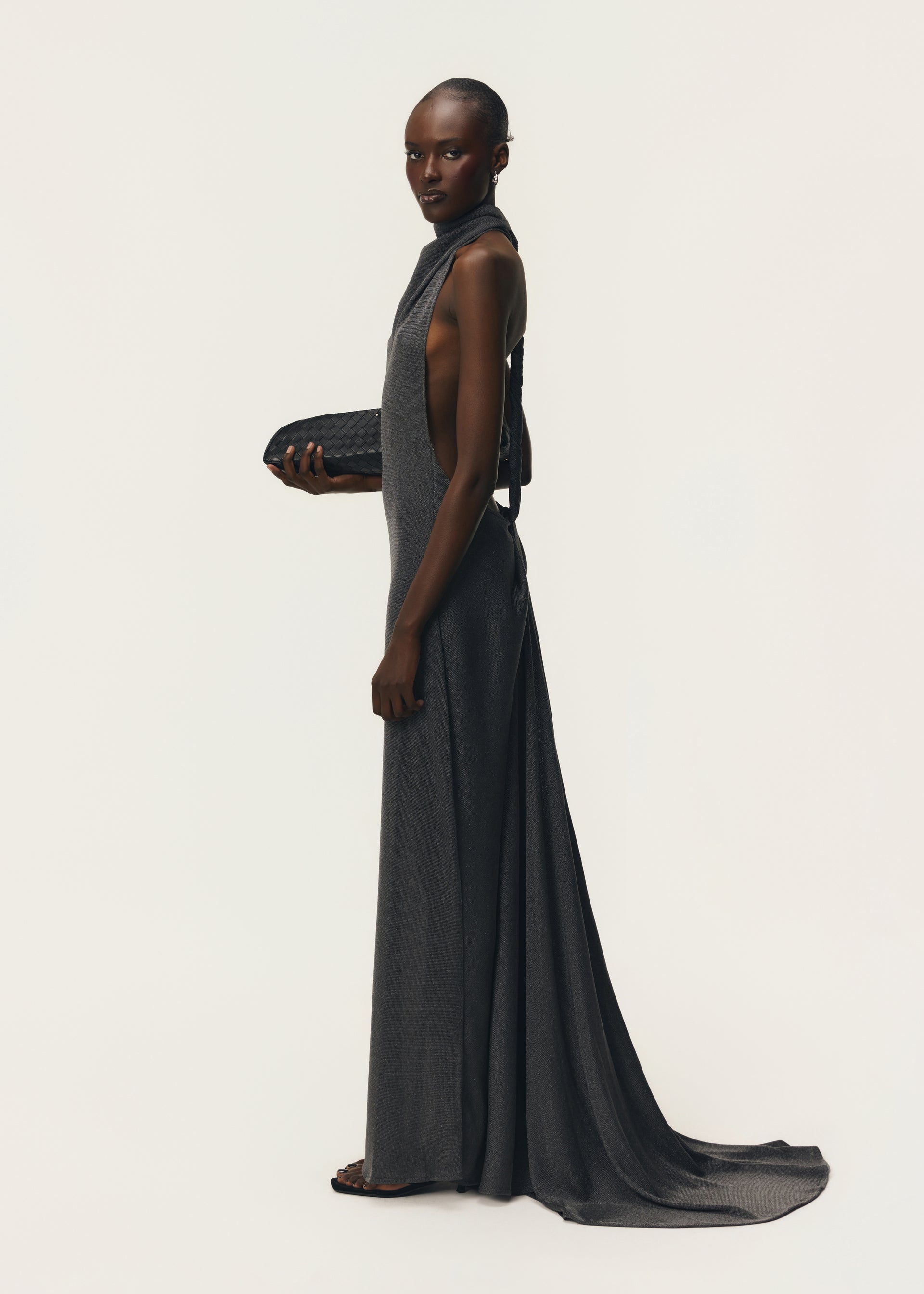 ROMY DRESS W/ TRAIN CHROME METALLIC