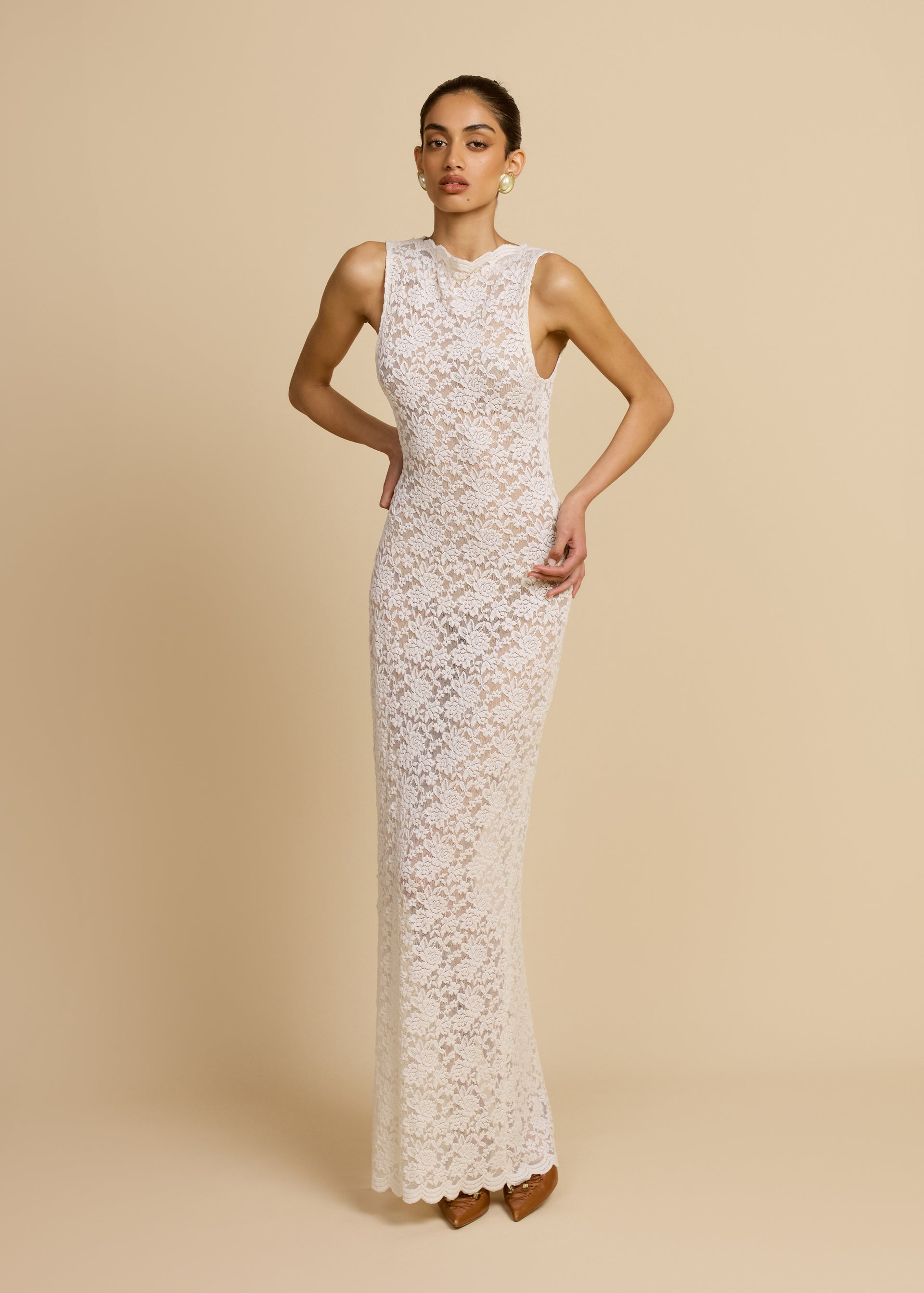 arcina ori lace dress ARCINA ORI Mireille Ivory Lace Sleeveless Maxi Dress by Arcina Ori