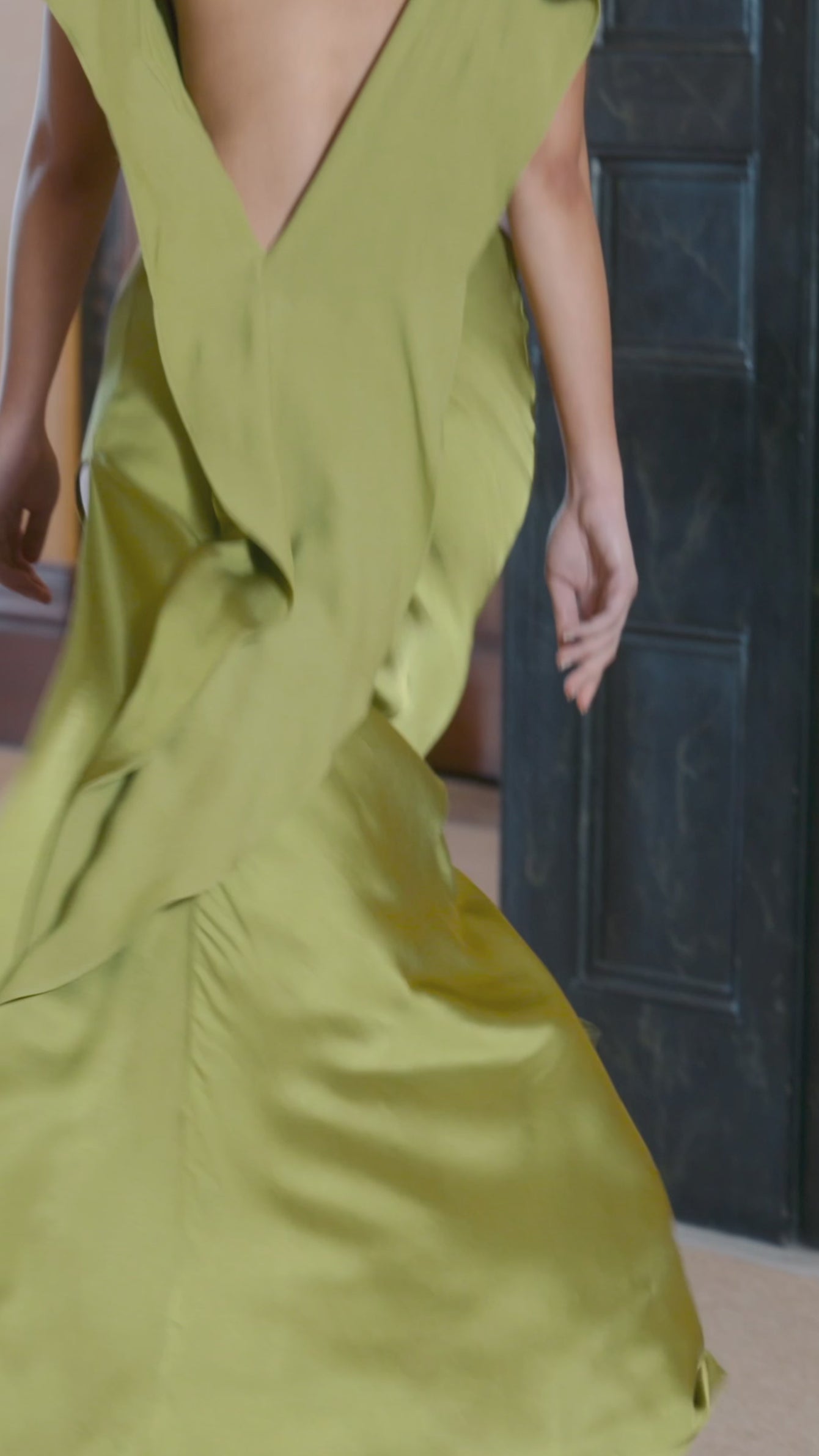 arcina ori green dress Arcina Ori Odessa Open-Back Satin Maxi Dress